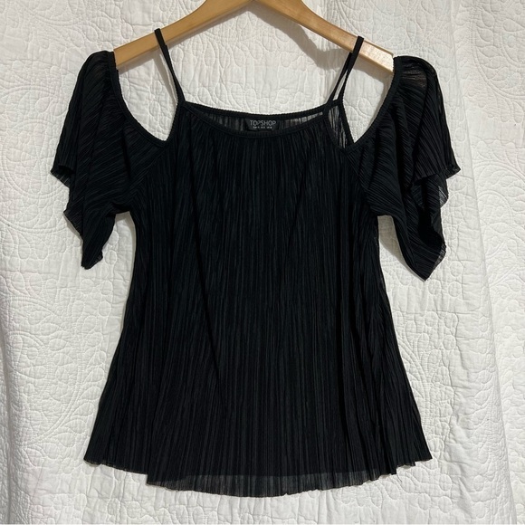TOPSHOP Womens Black Pleated Off Shoulder Crop Top, Size 6, -#325 - Picture 9 of 9